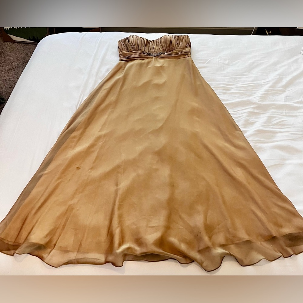 JS Collections Gold Strapless Formal Gown US14